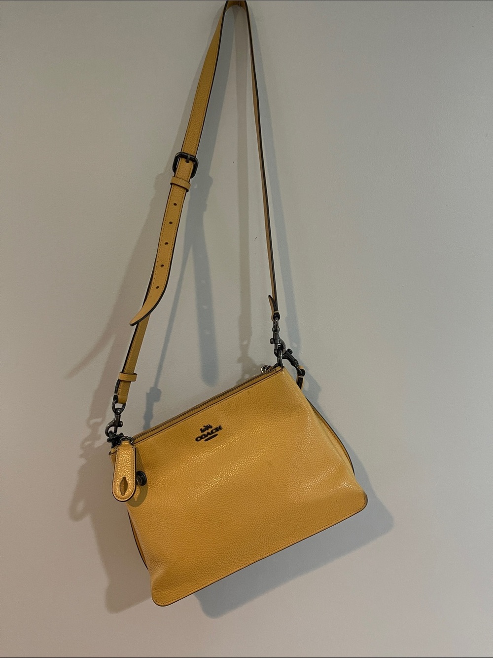 Coach Pebbled Leather Crossbody in Mustard